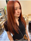 アプリコットオレンジ×姫カットストレートロング