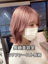 コワファーストナガサキシャンプーボーイ(COIFF1RST NAGASAKI SHAMPOO BOY)&nbsp;長崎 くびれボブ ピンクベージュ