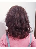 ミディアムウェーブスタイル&レッドブラウンカラー