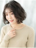 シースルーバングくすみベージュふわ小顔ボブq小山30代40代