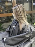 バレイヤージュ、ハイライト、レイヤーロング、グレーベージュ