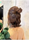ヘアアレンジ/ヘアセット/ハーフアップ/ボブヘア/金箔/銀箔/ボブ