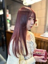 シアン 立川店(Shian) 【SHIANすずか】暖色カラーチェリーレッドロングヘアストレート