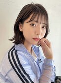 外はねボブ大人かわいいシースルーバンググレージュ20代30代40代