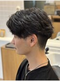 メンズ◎爽やかフェザーパーマ×アップバング×ツーブロック