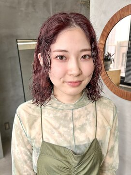 テトヘアー(teto hair) くせ毛風パーマ　暖色カラー　ピンクラベンダーブラウン　ボブ