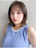 アプリコットオレンジイヤリングカラー外ハネボブくびれヘアa