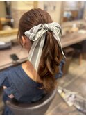 DIORリボン シンプルポニーテール
