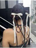 お呼ばれカチモリヘア　リボンヘア　渋谷宮益坂結婚式ヘアSERA