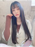 ブルーブラック/ミニウルフシースルー前髪ワンホン韓国