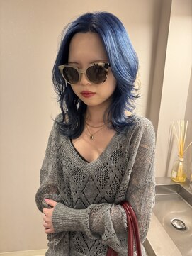 チャプター 問屋町(chapter) ケアブリーチラベンダーブルー青色カラー顔まわりレイヤーカット