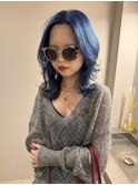 ケアブリーチラベンダーブルー青色カラー顔まわりレイヤーカット