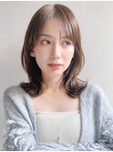 うる艶髪黒髪愛され大人可愛いサイドバングココアベージュ