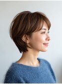大人女子 ニュアンスショート 丸みショート 前髪あり/20代/30代