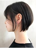 ショートボブブラック_オリーブカラーハイライトカラー_ba307092