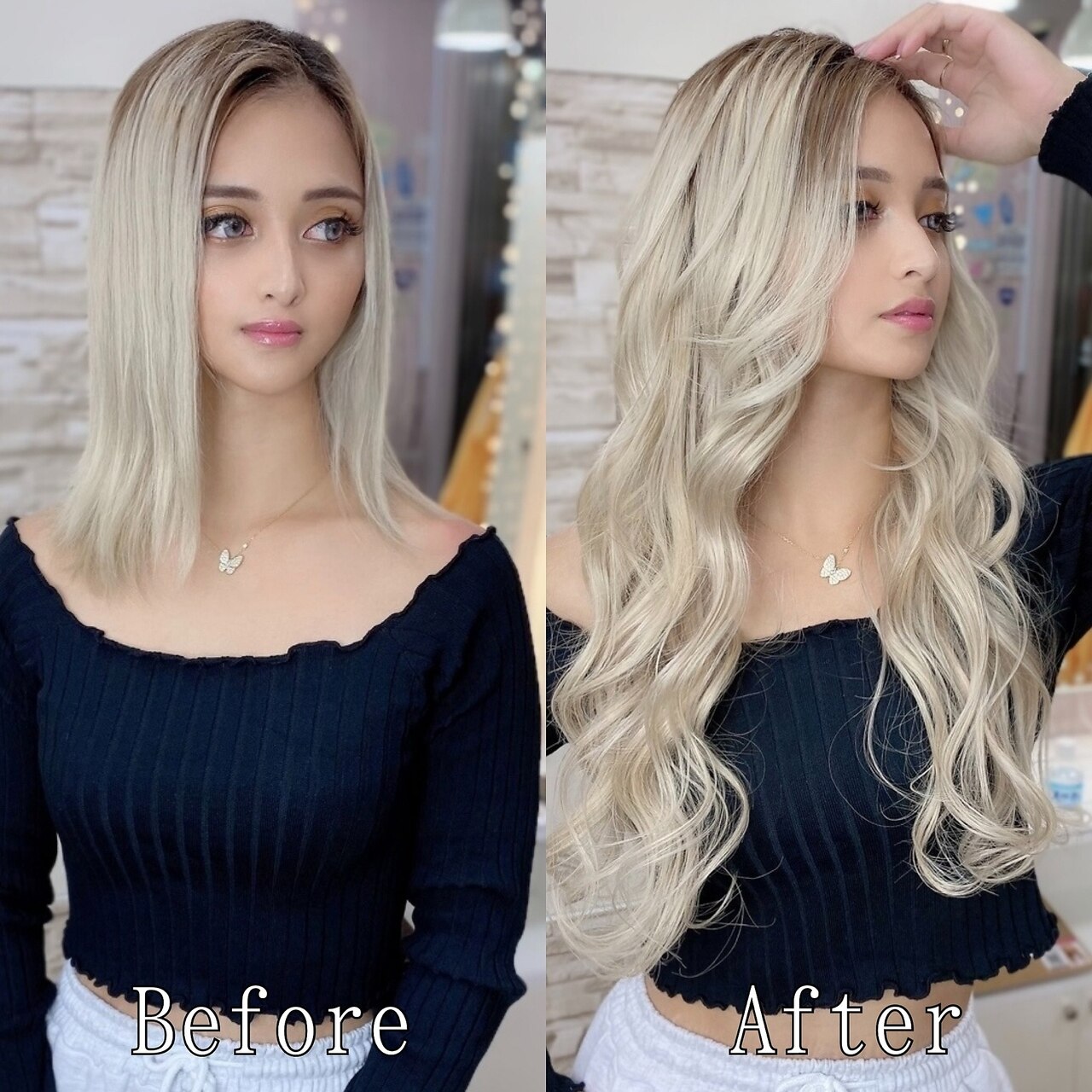 プラチナブロンドヘア#シールエクステ#こなれハイトーン#渋谷