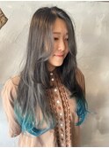 レイヤーカット×裾カラースカイブルー♪