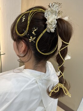 美容室 アネックス(ANNEX) 水引き、金箔を使ったトレンド着物ヘアスタイル