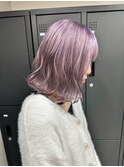 7476ラベンダーパープルハイトーンカラー波巻き切りっぱなしボブ