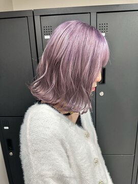 ベレーザ 渋谷(BELEZA) 7476ラベンダーパープルハイトーンカラー波巻き切りっぱなしボブ