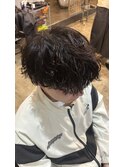 メンズツーブロックカットツイストスパイラル波巻きパーマ