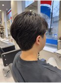 ニュアンスパーマセンターパートショートネープメンズ黒髪仙台