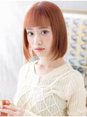 ■ワイドバングアプリコットオレンジ前下がりボブ47上尾10代20代