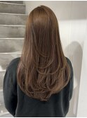 レイヤーカットロングレイヤーダブルカラーミルクティーブラウン