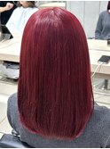 ダブルカラーチェリーレッド赤髪ボルドーワインレッドミディアム