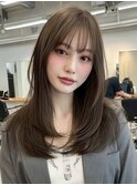 レイヤーカット/グレージュブラウン/韓国巻き/顔周りカット