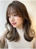 韓国くびれヘア/ミディアムヘア/韓国ヘア/ココアベージュ