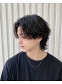 メンズセンターパートウルフ/波巻きパーマ15