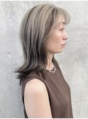 ＊レイヤーボブミディアムボブハイトーンシルバーデザインカラー