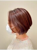 ピンクブラウン/透明感カラー/ショートボブ