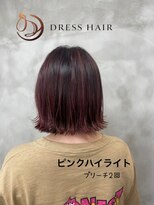 ドレスヘアーガーデン(DRESS HAIR GARDEN) 外ハネボブ×ピンクメッシュ