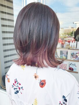 ヘアドレス ルチュラ(Hair dress LucuLa) 【ルチュラ松島】インナーカラーコーラルピンク×外ハネ長めボブ