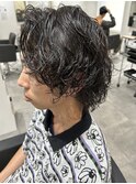 メンズマッシュかきあげスパイラルパーマニュアンスパーマ眉毛