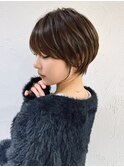 前髪あり耳掛け丸みくびれショートボブ20代30代40代50代（蘭）