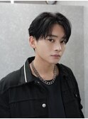 シャドウパーマコンマヘアナチュラルセンターパートツーブロック