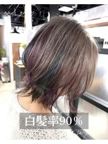 アンドグレイ 千葉船橋店(and gray.)&nbsp;白髪率90%白髪を活かして白髪で遊ぶデザインカラー
