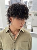 メンズウルフツイストスパイラルパーマメッシュ波巻きパーマ