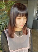 フェイスレイヤー　裾カラー　グラデーション　ピンクベージュ