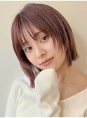 顔まわりレイヤー/イメチェン/美髪/外ハネボブ/ワイドバング