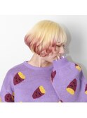ショートボブ×ブロンド×コーラルピンクエンドカラー