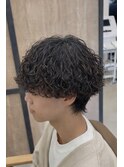 波巻きシャドウパーマメンズツーブロックマッシュミニウルフ