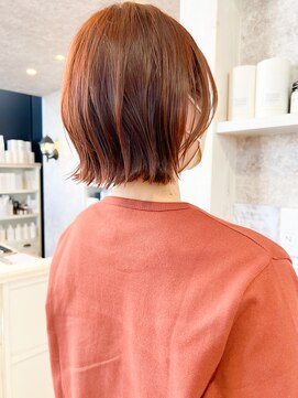 キャアリー(Caary) 福山市美容室Caary秋冬大人気カラー赤みオレンジぱつんとボブ