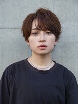 【men`s】フェザーパーマグレー刈り上げショートブルーカラー