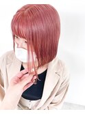 ダブルカラーピンクベージュピンクカラーケアブリーチミニボブ