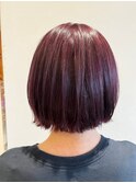 大人かわいい丸みショートボブ×艶カラー秋カラー レッド