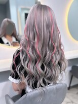 ラピス 福岡天神店(Lapis) ホワイトシルバーアッシュ×ピンクメッシュハイライト